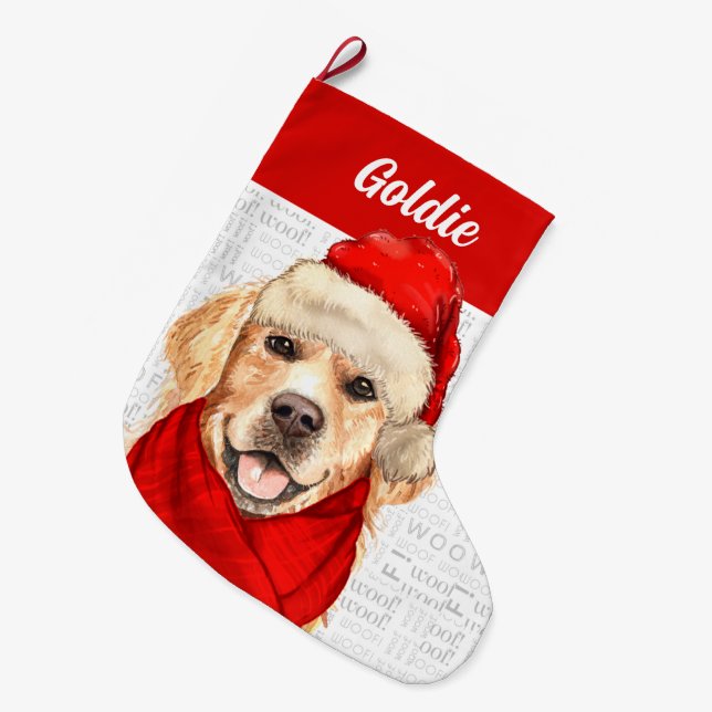 Calcetín Navideño Grande Navidades Golden Retriever con nombre de perro (Frente (Colgado))