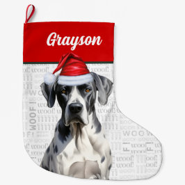 Calcetín Navideño Grande Navidades Gran Perro Danés con Nombre Woof Anteced
