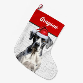 Calcetín Navideño Grande Navidades Gran Perro Danés con Nombre Woof Anteced