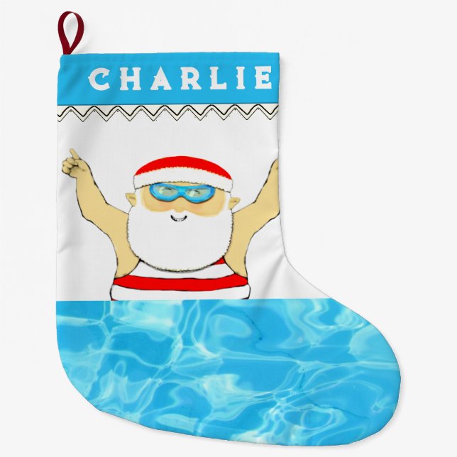 Calcetín Navideño Grande Navidades grandes de nadador personalizado (Anverso)