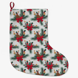 Calcetín Navideño Grande Navidades Green Garland Red Rows Gold Accent Green