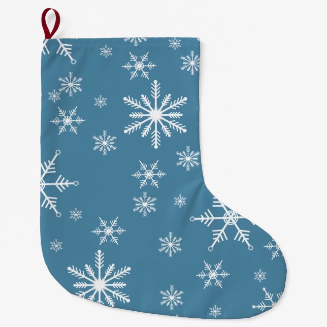 Calcetín Navideño Grande Navidades Hacen Snowflake Con El Azul (Anverso)