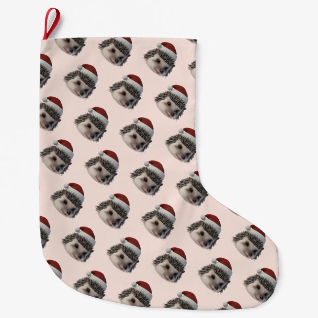 Calcetín Navideño Grande Navidades Hedgehog O Opossum Usando Santa Costum (Anverso)