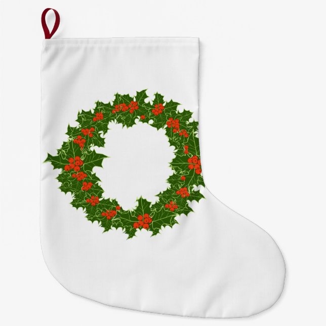 Calcetín Navideño Grande Navidades Holly Wreath (Anverso)