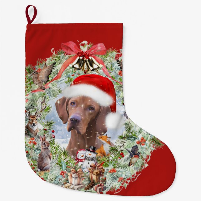 Calcetín Navideño Grande Navidades húngaros de Vizsla (Anverso)
