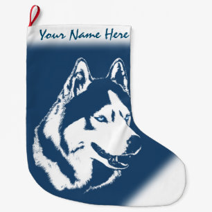 Calcetín Navideño Grande Navidades Husky levantando perro personalizado lev