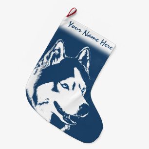 Calcetín Navideño Grande Navidades Husky levantando perro personalizado lev