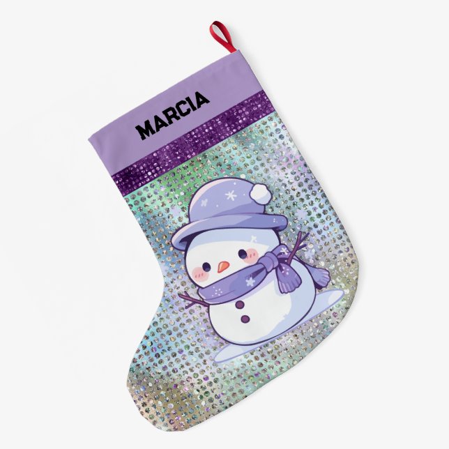 Calcetín Navideño Grande Navidades inteligentes Snowman Pastel Purple (Anverso (colgado))