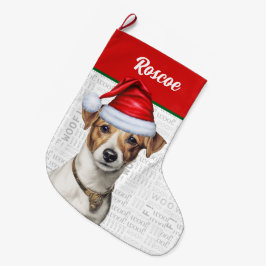 Calcetín Navideño Grande Navidades Jack Russell con el nombre Woof Backgrou