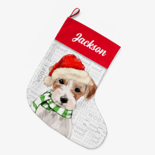 Calcetín Navideño Grande Navidades Jack Russell Terrier con nombre de perro