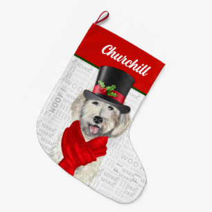 Calcetín Navideño Grande Navidades Labradoodle amarillo con nombre de perro