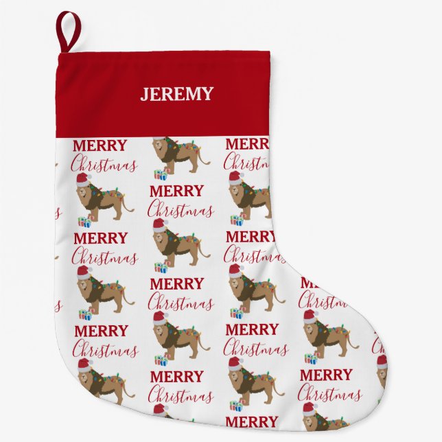 Calcetín Navideño Grande Navidades leen gracioso animal con Santa Hat (Anverso)