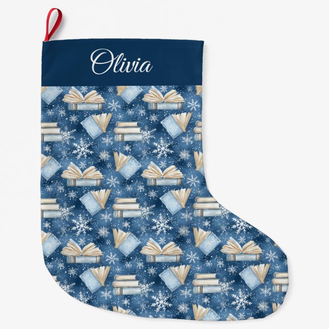 Calcetín Navideño Grande Navidades leyendo libros (Anverso)