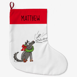 Calcetín Navideño Grande Navidades lobo niños graciosos