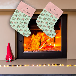 Calcetín Navideño Grande Navidades Macaron Mistletoes Nombre personalizado