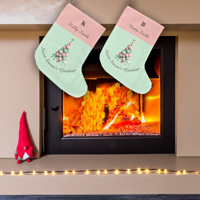 Calcetín Navideño Grande Navidades Macaron Trees Nombre personalizado (Subido por el creador)