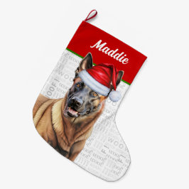 Calcetín Navideño Grande Navidades malinois belga con nombre de perro