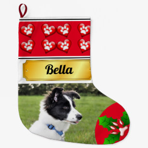 Calcetín Navideño Grande Navidades Mascotas pintan impresiones y Holly