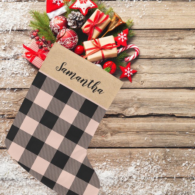 Calcetín Navideño Grande Navidades modernos de nombres y platillos rosados (Subido por el creador)