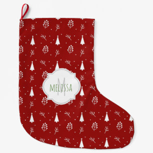 Calcetín Navideño Grande Navidades Monogramas del patrón de árbol de Navida