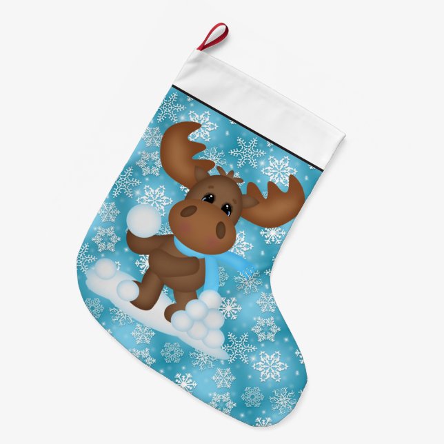 Calcetín Navideño Grande Navidades Moose personalizado de vacaciones (Frente (Colgado))