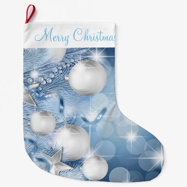 Calcetín Navideño Grande Navidades Ornamentos Balanceadores/Azul (Anverso)