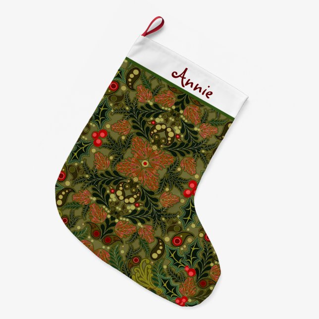 Calcetín Navideño Grande Navidades Paisley Personaliza Stocking (Frente (Colgado))