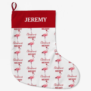 Calcetín Navideño Grande Navidades Pájaro Flamingo Rosa con Santa Hat