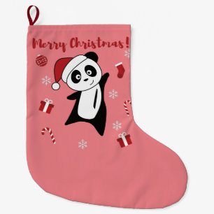 Calcetín Navideño Grande Navidades Panda Nieve Animales De Invierno Pandas 