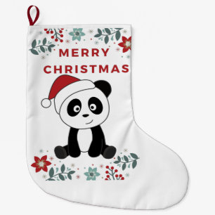 Calcetín Navideño Grande Navidades Panda Nieve Animales De Invierno Pandas 