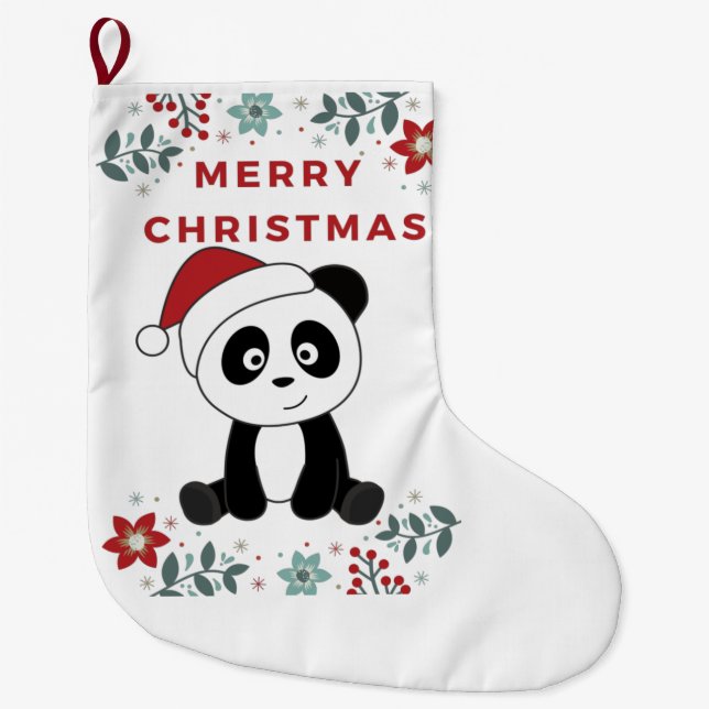 Calcetín Navideño Grande Navidades Panda Nieve Animales De Invierno Pandas  (Anverso)