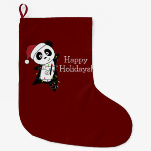 Calcetín Navideño Grande Navidades Panda Nieve Animales De Invierno Pandas 