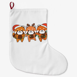 Calcetín Navideño Grande Navidades Panda Rojos Animales Cuelgan Pandas Rojo