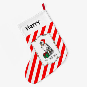 Calcetín Navideño Grande Navidades Pastor Australiano (azul merle tan/w 1)