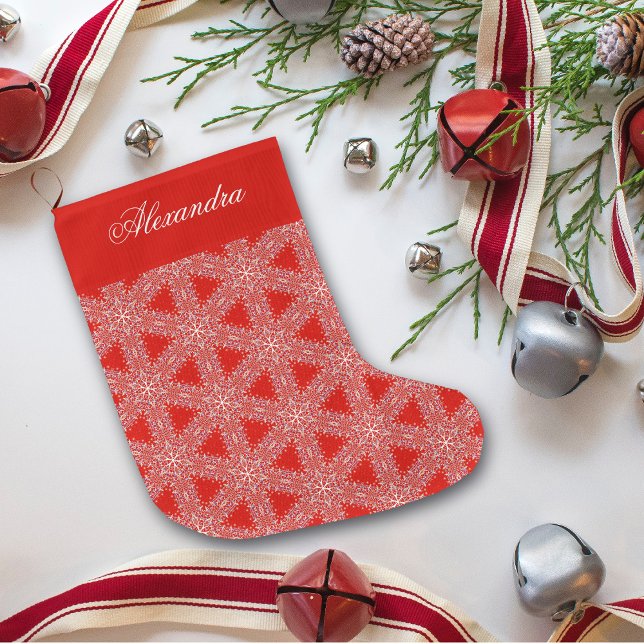 Calcetín Navideño Grande Navidades Patrón de copos de nieve rojos personali (Subido por el creador)