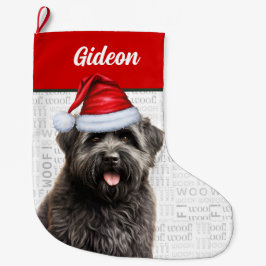 Calcetín Navideño Grande Navidades Perro Bouvier con nombre Woof fondo