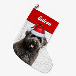 Calcetín Navideño Grande Navidades Perro Bouvier con nombre Woof fondo