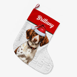 Calcetín Navideño Grande Navidades Perro de Bretaña con nombre Woof fondo