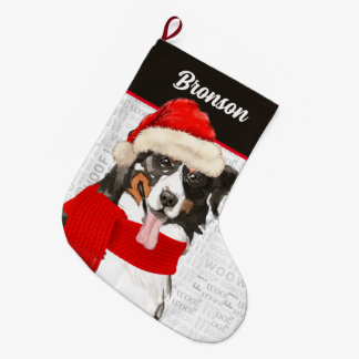 Calcetín Navideño Grande Navidades Perro de montaña Bernés con nombre de pe