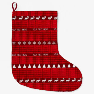 Calcetín Navideño Grande Navidades Personalizado Texto Rojo Tejido Tejido B