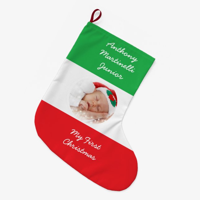Calcetín Navideño Grande Navidades personalizados con bandera italiana (Frente (Colgado))