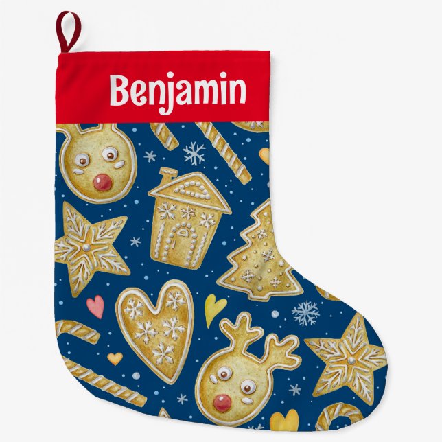 Calcetín Navideño Grande Navidades personalizados Cookie Stocking (Anverso)