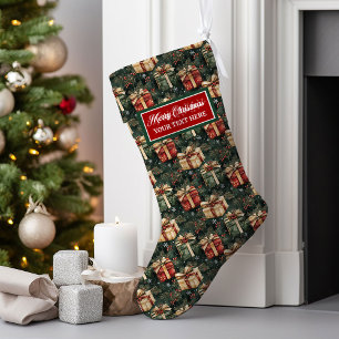 Calcetín Navideño Grande Navidades personalizados de acuarela Stocking Vint