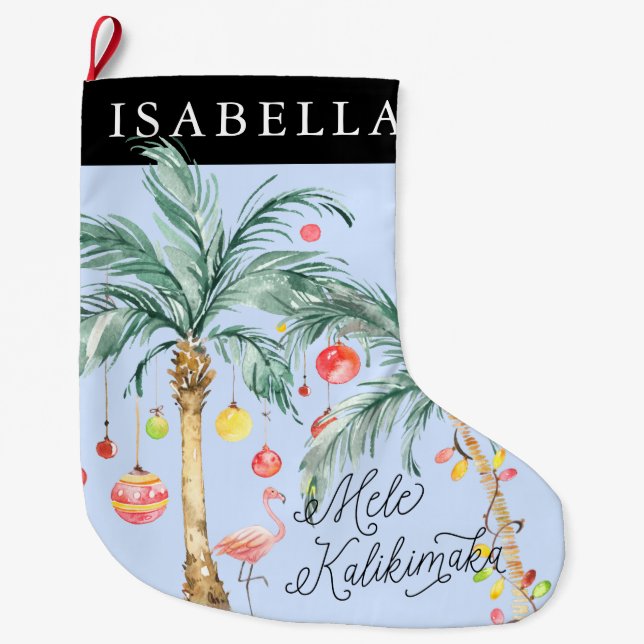 Calcetín Navideño Grande Navidades personalizados de Mele Kalikimaka se lev (Anverso)