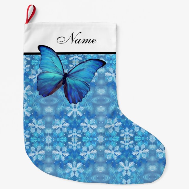Calcetín Navideño Grande Navidades personalizados de pie - mariposa azul (Anverso)
