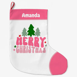 Calcetín Navideño Grande Navidades personalizados de Retro Rosado