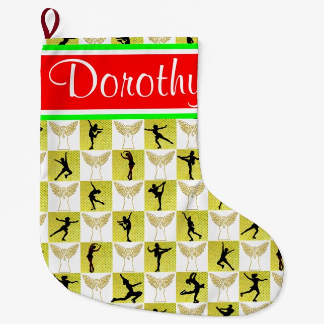 CALCETÍN NAVIDEÑO GRANDE NAVIDADES PERSONALIZADOS EN EL ÁNGEL DE PATINAJE (Anverso)