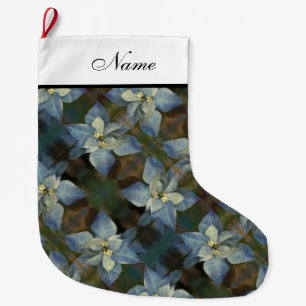 Calcetín Navideño Grande Navidades personalizados en pie - Poinsettias azul