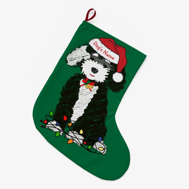 Calcetín Navideño Grande Navidades personalizados Naughty Bernedoodle Holid (Frente (Colgado))