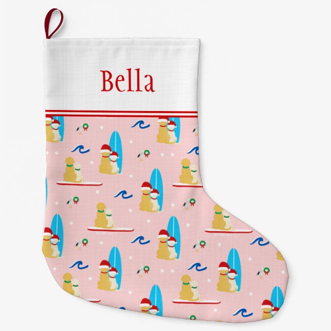Calcetín Navideño Grande Navidades personalizados navegando en perros y gav (Anverso)